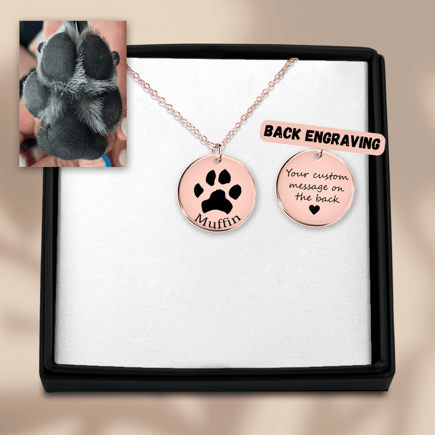 Rose Gold Paw Print Necklace